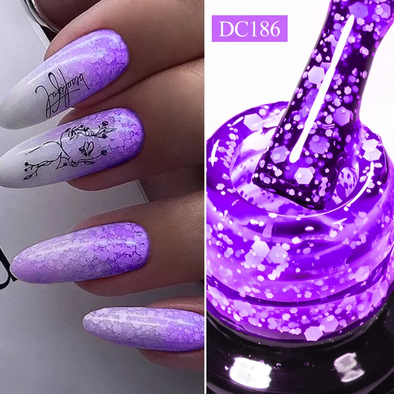 Fluorescent Snowflake Gel Nail Polish Neon Color Snow Sequins Glitter Semi Permanent Soak Off UV Gel Varnish Nail Supplies Nails