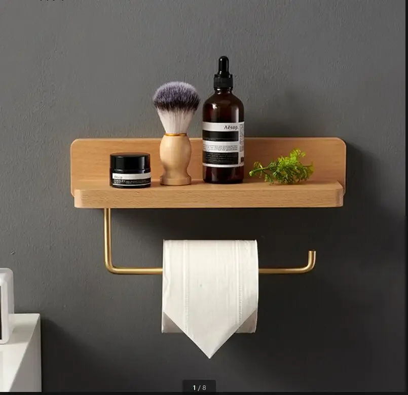 トイレットペーパーホルダー-真鍮製木製ティッシュホルダー-シェルフティッシュボックス-トイレットペーパーホルダー-壁掛けペーパータオルホルダー-ティッシュラック