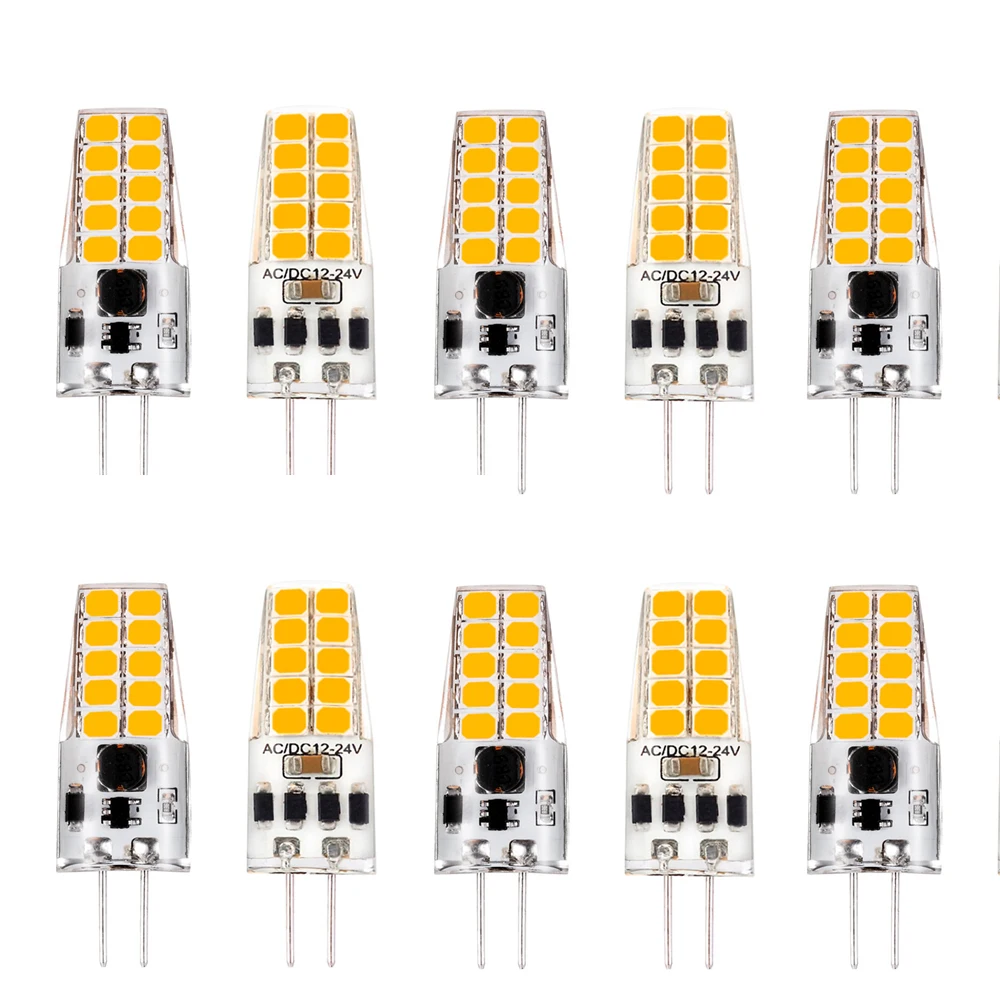 10 Stuks Mini Dimbare Led Lamp 3W 5W 2835smd Lamp Kaarslichten Vervangen 30W 45W Halogeen Voor Kroonluchter Spotlight G4 Ac/Dc 12V 24V