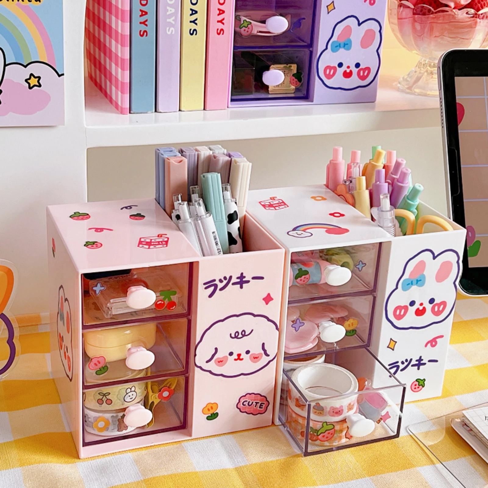 Cute Desktop Storage Box Multi Functional Transparent Drawer for Home Office Desktop Decoration