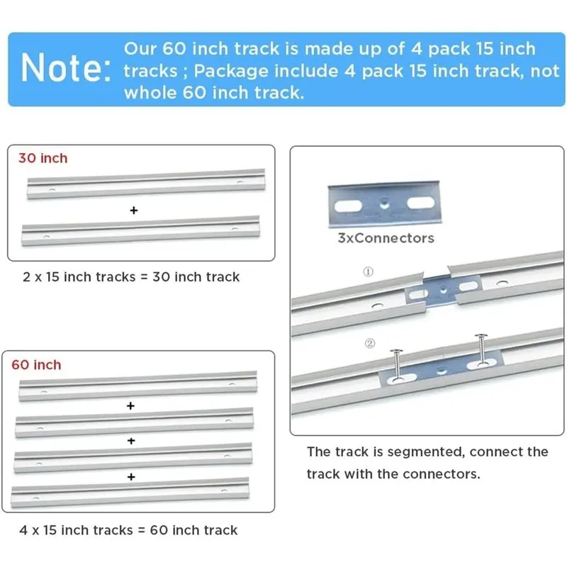 AB66-Bifold Door Hardware With Track, Bi-Fold Closet Door Hardware Repair Tool Kit, Included Top Guide Wheels, (60 Inch)
