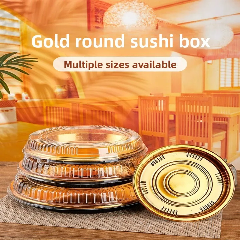 

Золотая круглая коробка для суи, одноразовая коробка для рисования на вынос, уличный поставщик, лосось, саими, коробка для рисования, круглая коробка для рисования, материал ПП