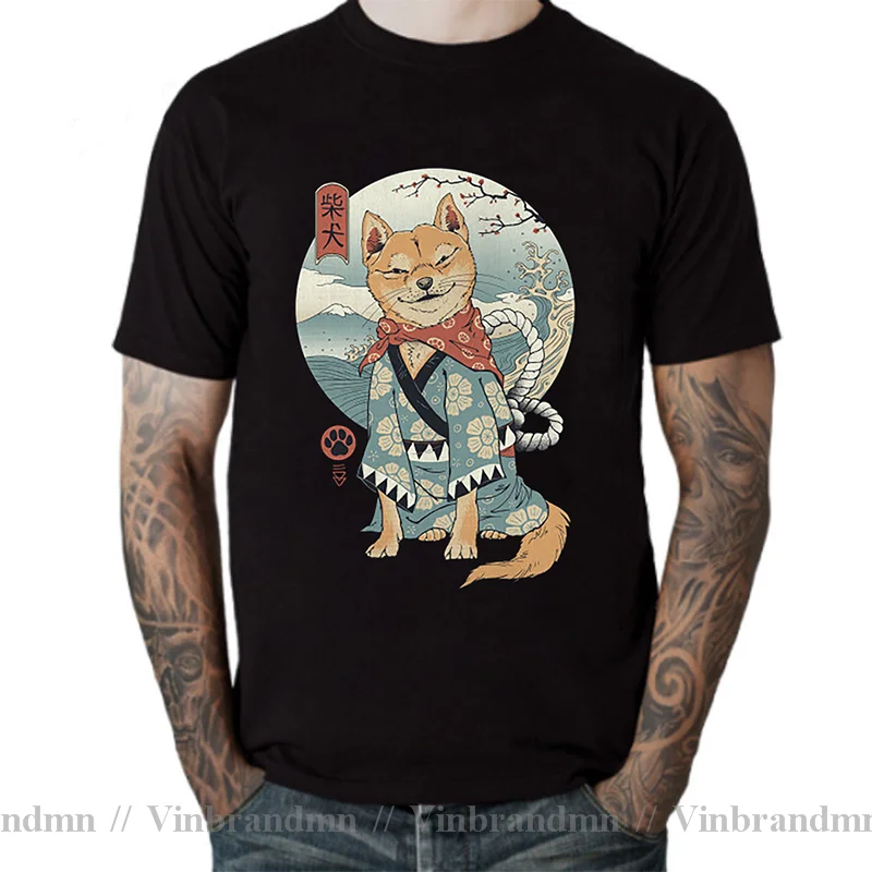 Japanese Anime Shiba Inu Dog Akita Samurai T shirts men Cartoon Samurai Warrior Shiba Inu T-shirt 2021 Latest Design Fashion Tee