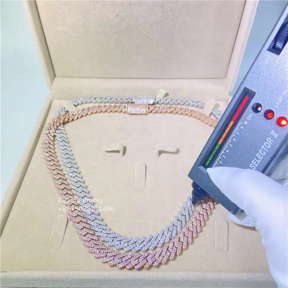 Luxury Custom Made 925 Solid Silver 10mm Width Fashion Necklace Jewelry S925 Pass Diamond Tester Moissanite Cuban Link Chain Nec