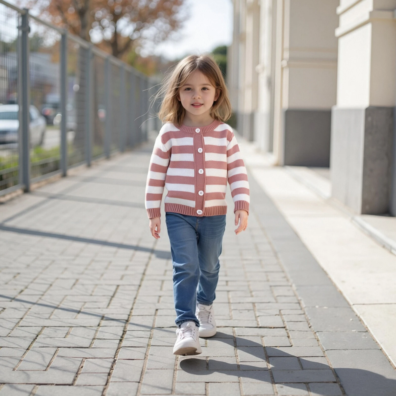 0-4Y Girls Autumn Knit Sweater Cardigan Long Sleeve O Neck Button Up Striped Knitwear Children's Clothing