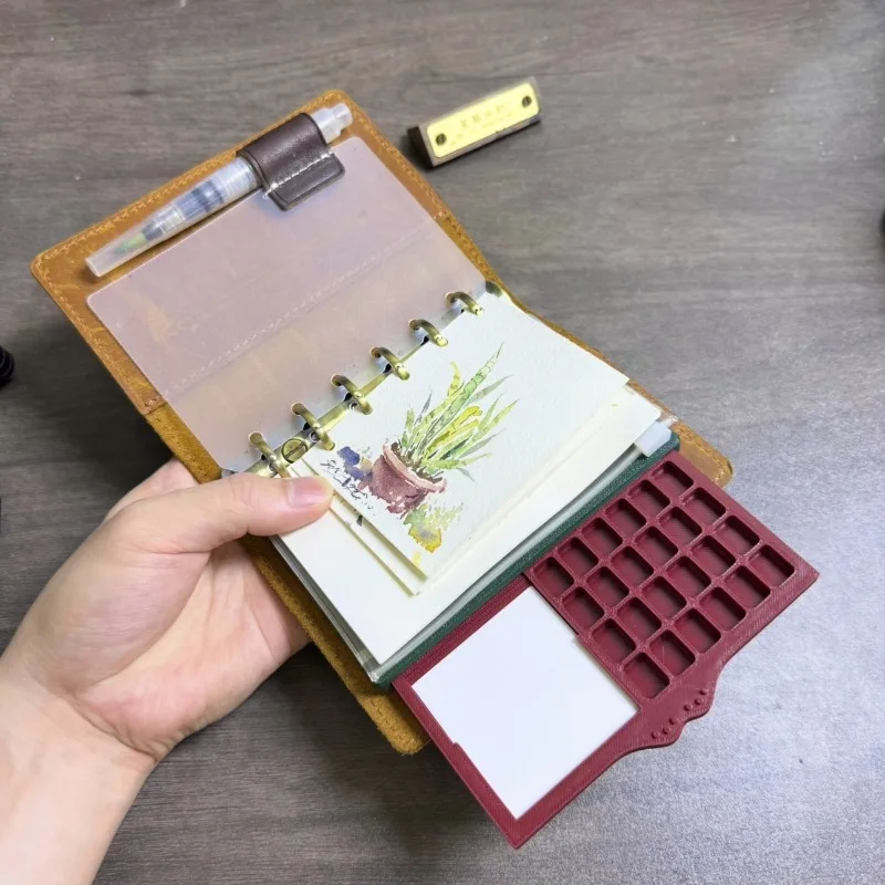 A6/A7 Pull-out Ultra-thin Watercolor Box Ceramic Palette for Loose Leaf Watercolor Book Travel Portable Painting Art Supplies