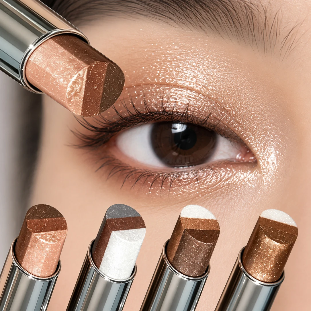 3-Color Gradient Pearlescent Eyeshadow Stick Waterproof Soft Gloss Shimmer Aegyo Sal Brightening Highlighter Eye Shadow Makeup