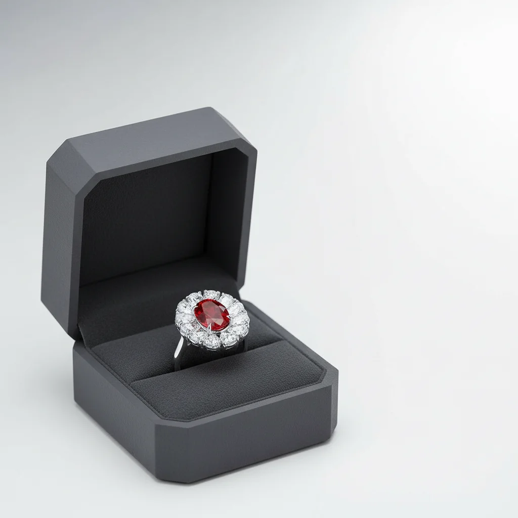 

Lab-Grown Ruby Ring 3.5 Carats Oval Gemstone 925 Sterling Silver Luxurious Elegant Fine Jewelry for Weddings and Parties