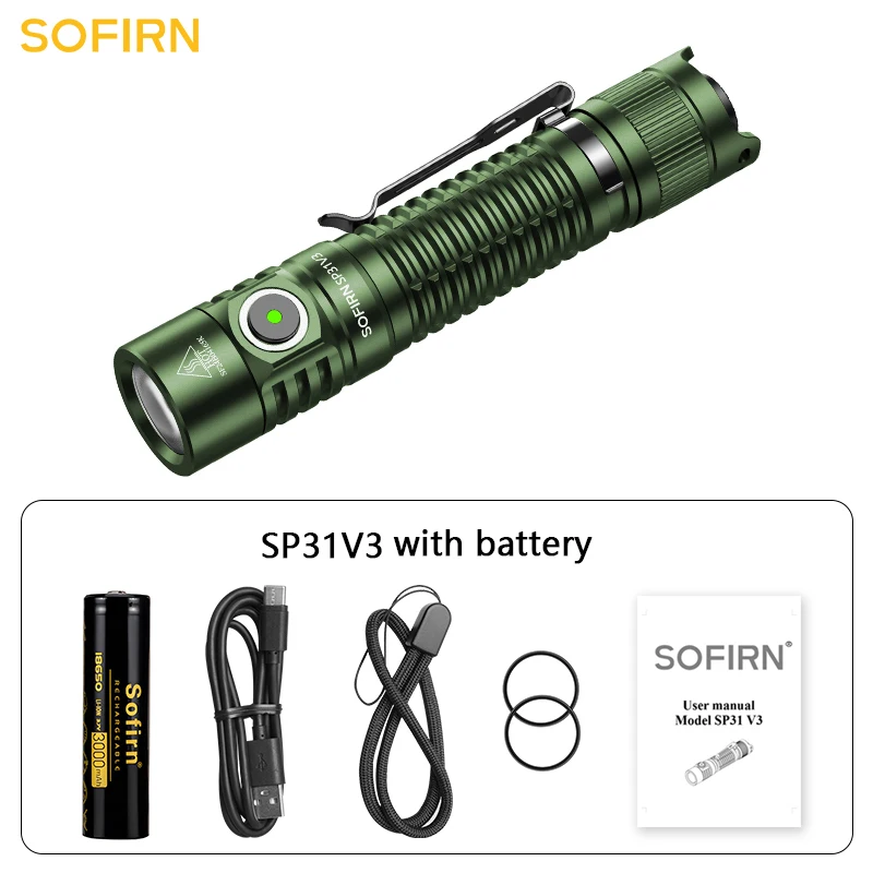 Sofirn SP31 V3 519A 18650 Тактический фонарик 1200 лм Перезаряжаемый фонарик 170 м USB C IP68 EDC Хвостовой переключатель 95+ CRI