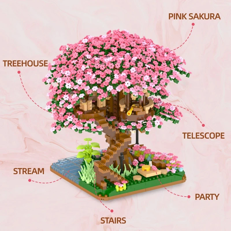 Mini Building Blocks Mini Sakura Tree House Model Building Blocks Desktop Botanical Decoration Toys For Children Gifts For Girls