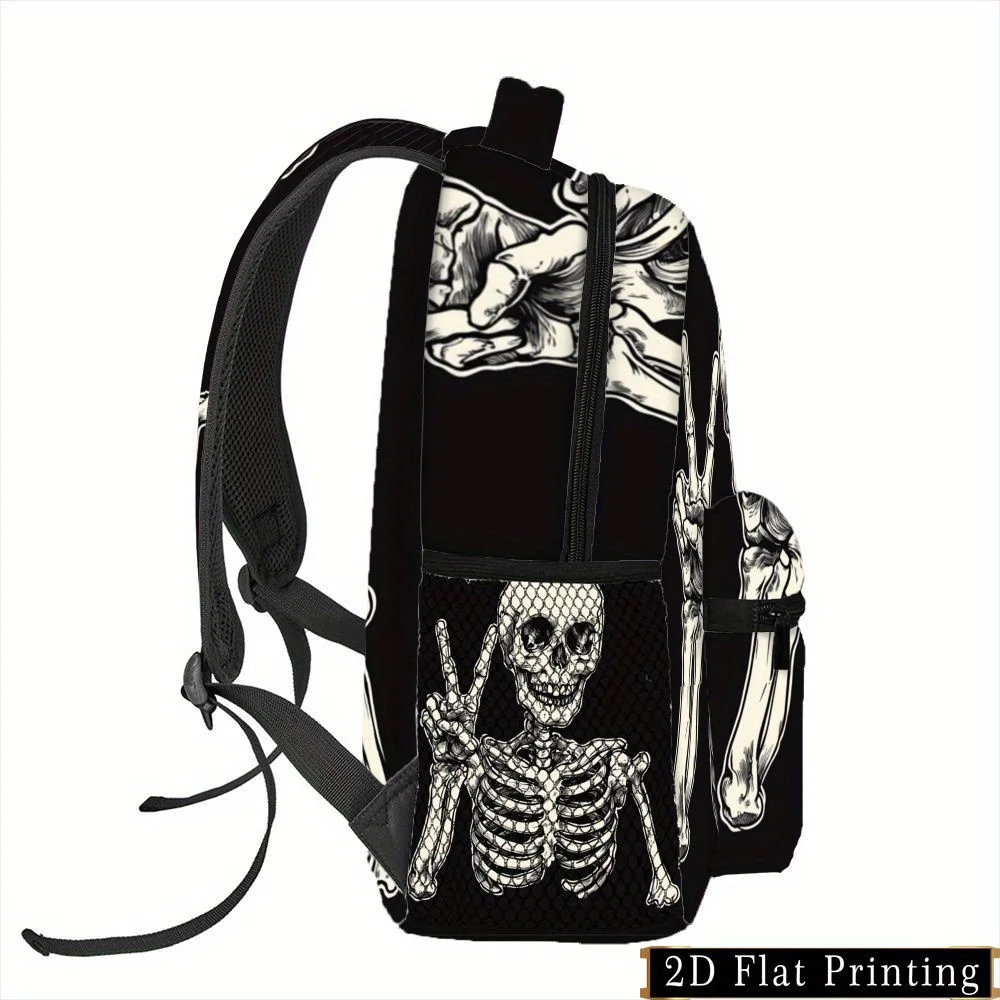1pc Gothic Backpack with Skull Hand Gesture Print Large Capacity Laptop Bag Adjustable Shoulder Straps Zipper Closure