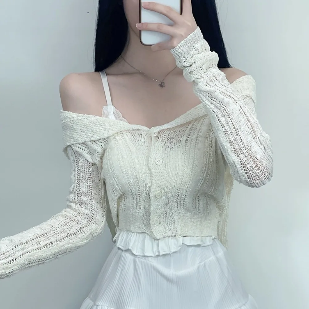 Chic Spring Navy Collar Open Cardigan Slim Sexy Long Sve Thin Knitted Sweater Jaet Top Polyester Fiber 00% Women's Faion