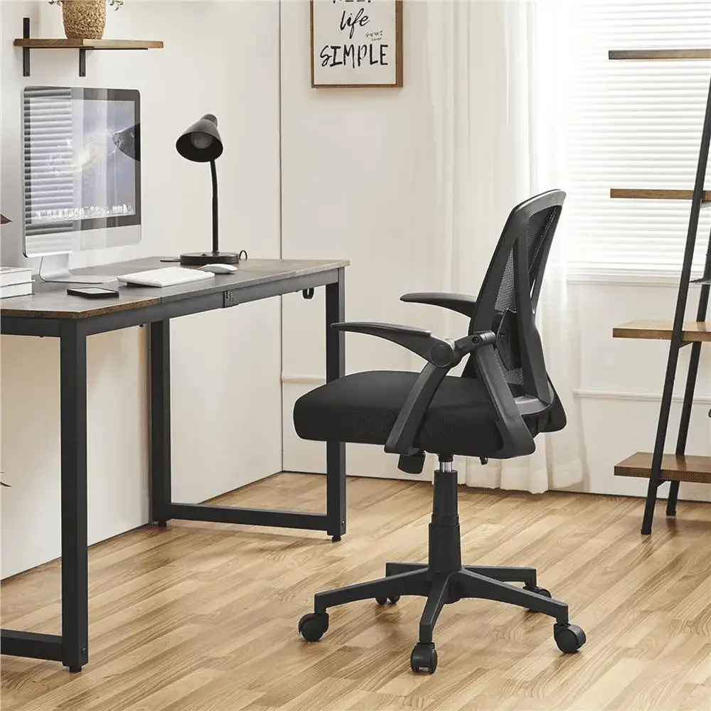 Adjustable Ergonomic Mesh Office Chair with Flip-up Armrests Black S-Shaped Back Cushioned Seat Adjustable Lumbar Support 360°