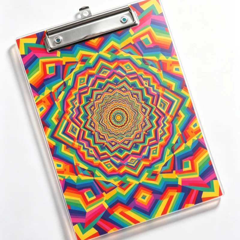 

1pc A4 geometric kaleidoscope themed acrylic writing board double-sided printing vertical board office and study supplies