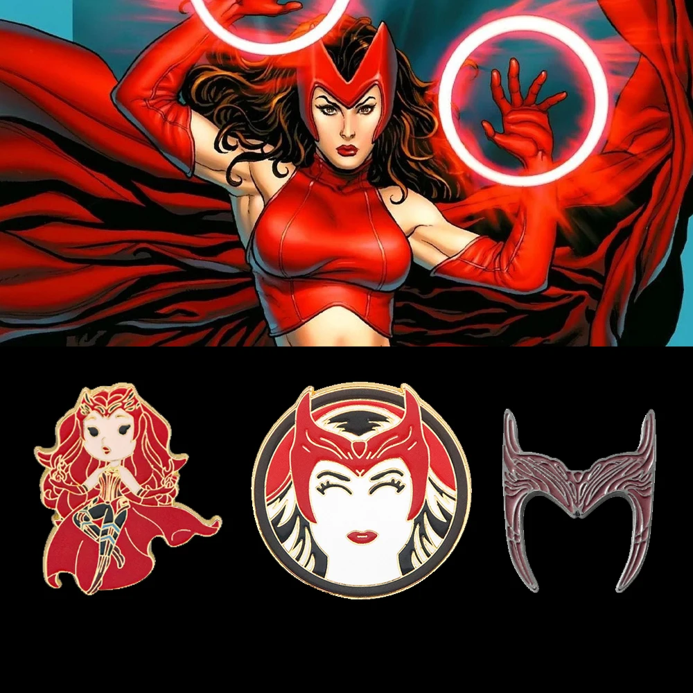 Red Wanda Pins Scarlet Movie Witch Enamel Brooch Cosplay Prop Alloy Maximoff Figure Pin For Backpack Clothes Accessories Gifts