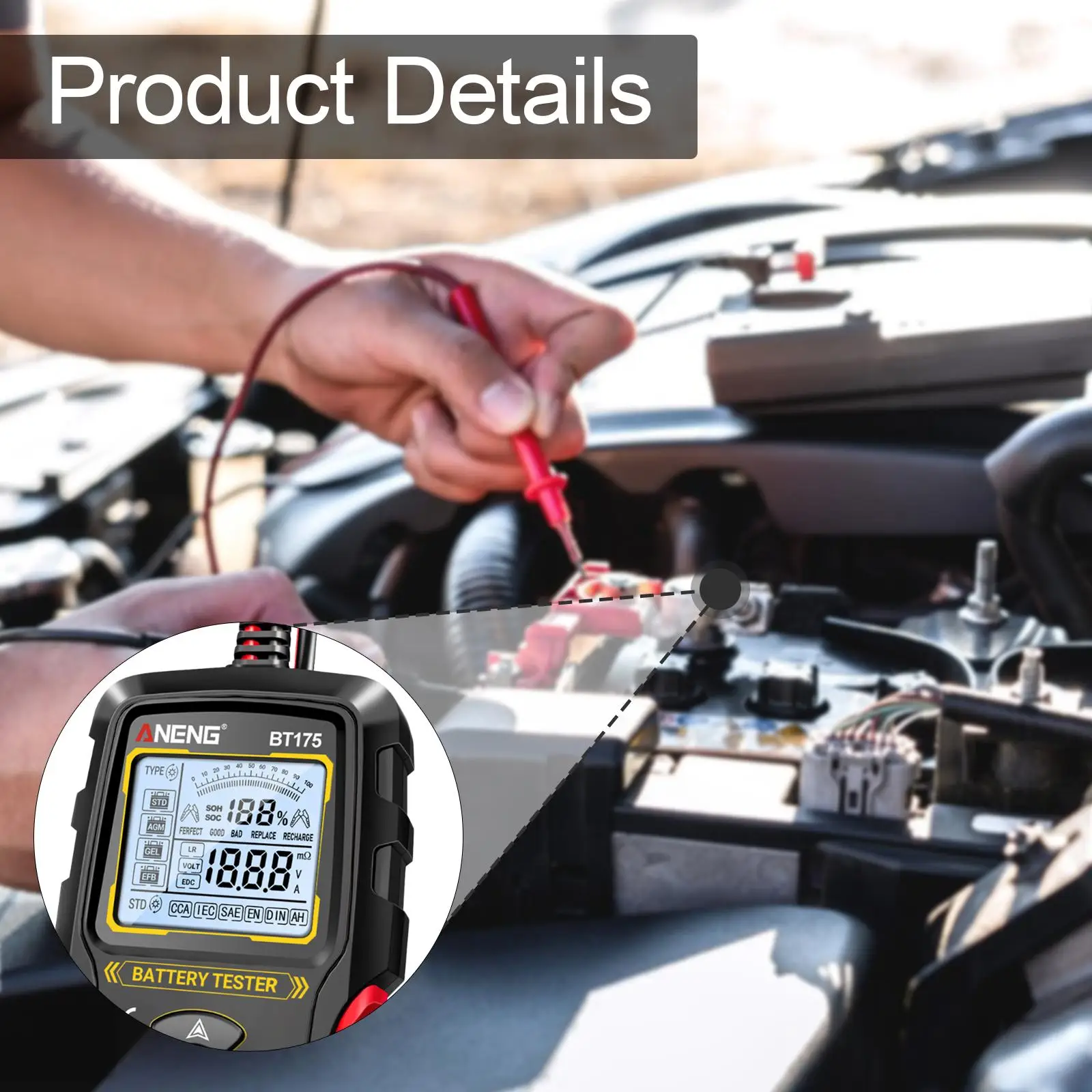 

Car Battery Checker Universal Diagnostic Analyzer Digital LCD Test Device for 12V 24V Vehicles Lead Acid Batteries