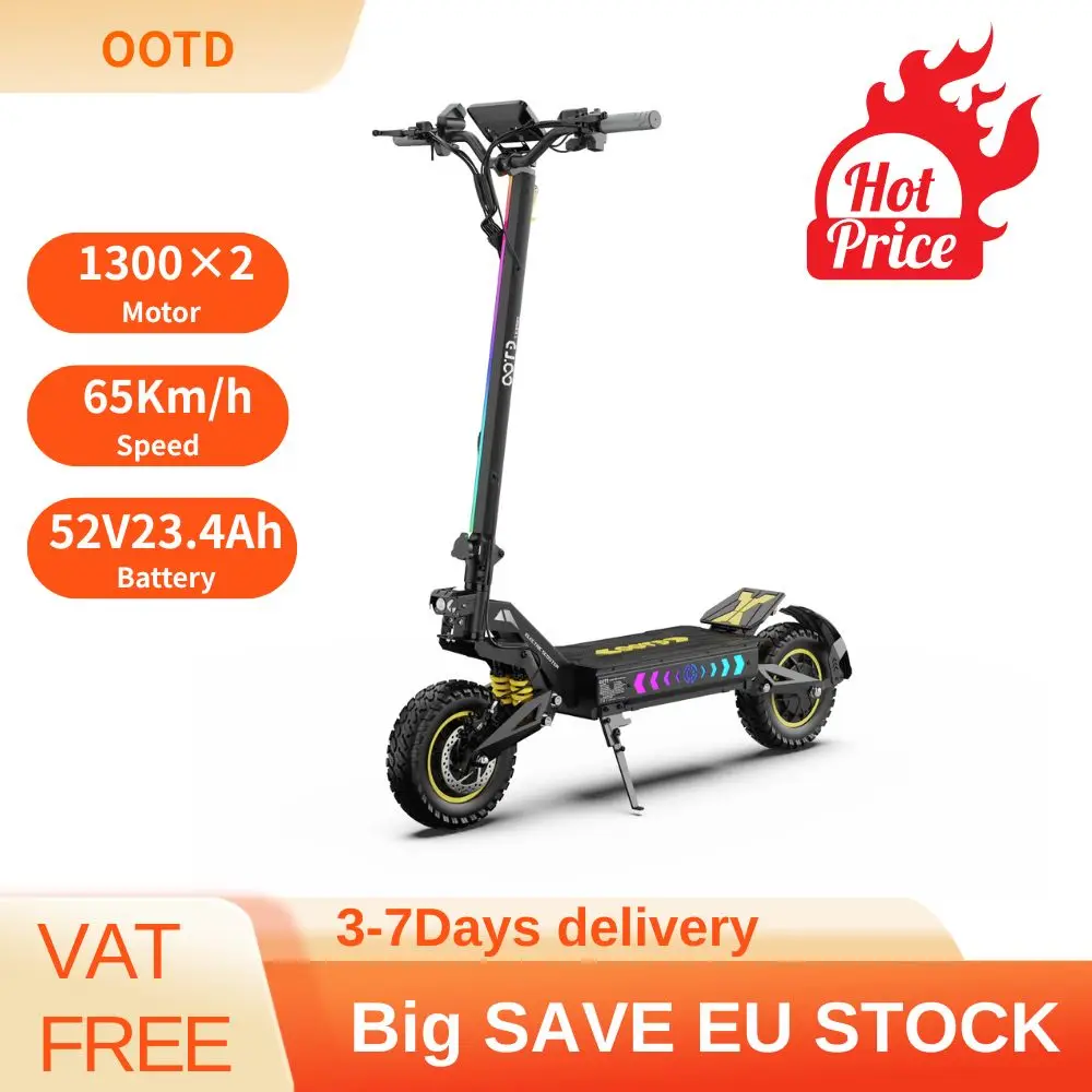 OOTD T10 Pro Elektroroller 52V Akku 1300W*2 Spitzenleistung LED-Display 150kg Maximallast Stadtausflüge Mobilität