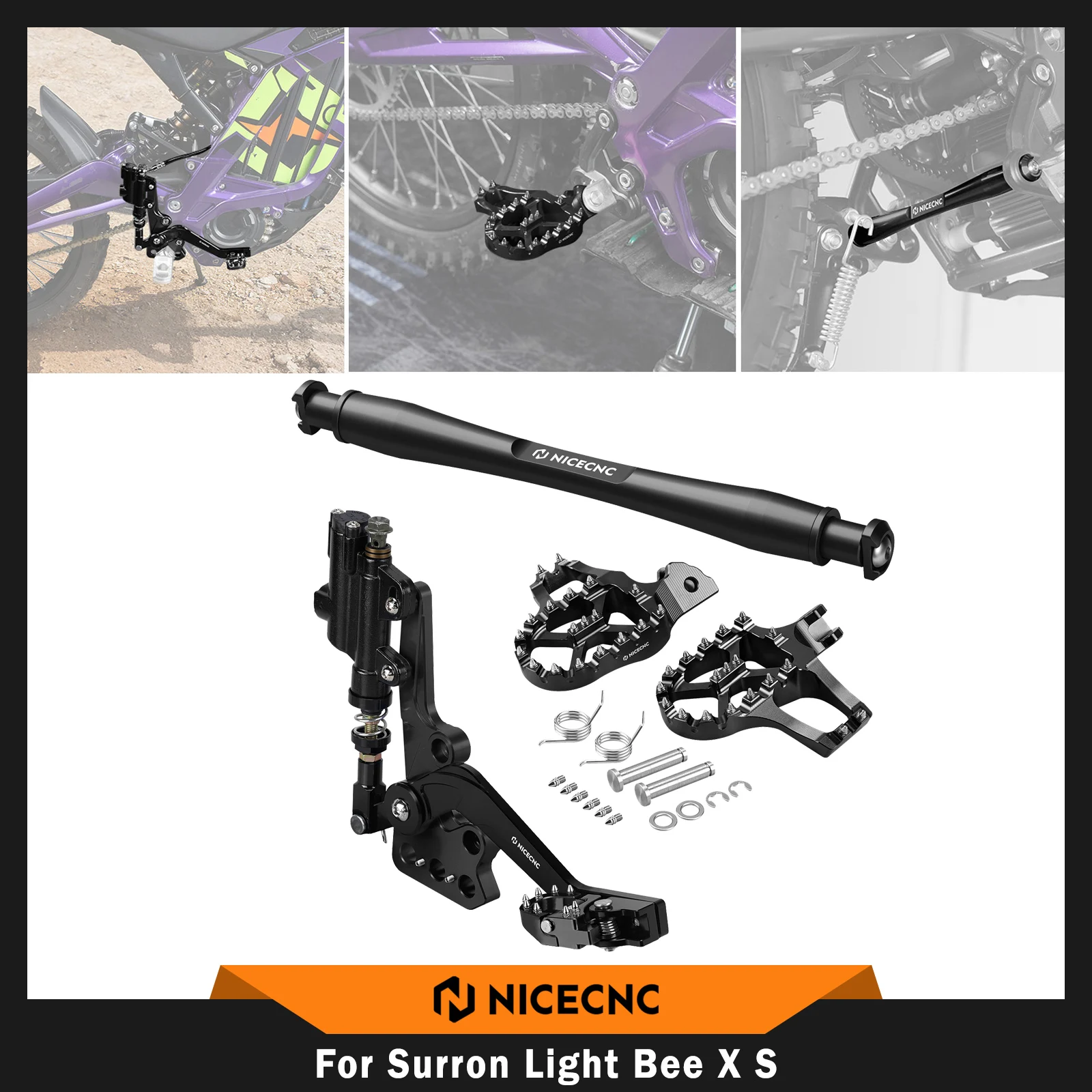 

For Surron Light Bee X S For Segway X160 X260 Hydraulic Rear Foot Brake & Extender Foot Pegs & Footrest Support Brace Aluminum