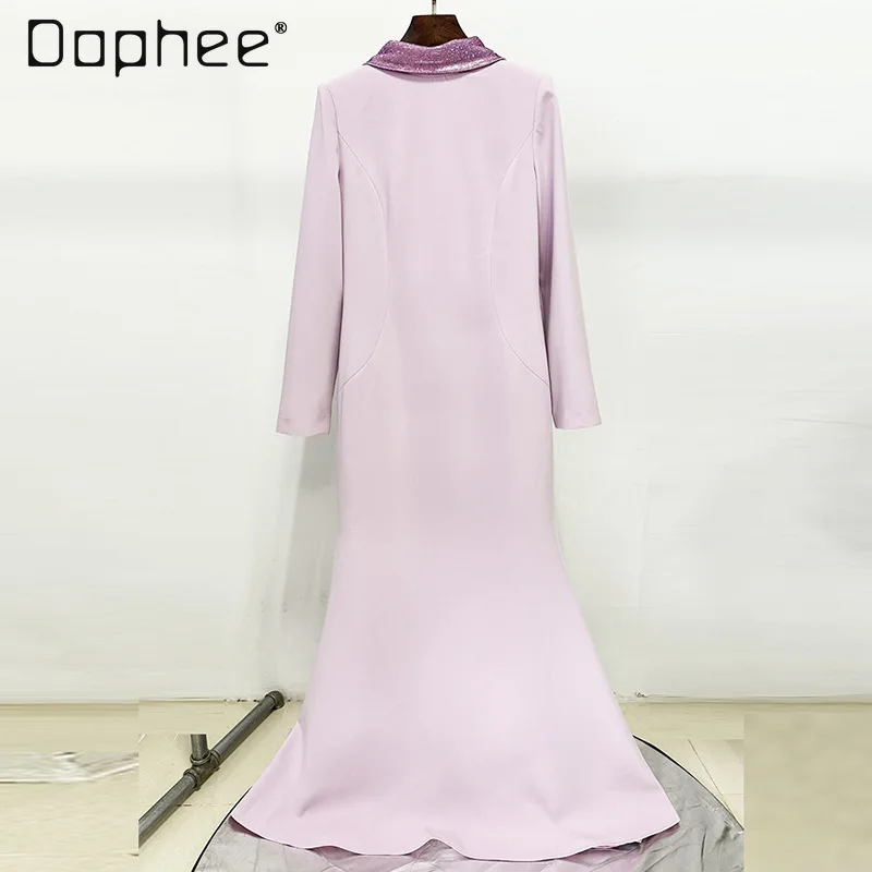 ヨーロッパ系アメリカ人の社交界の女性向け、セクシーな背中見せラインストーン付き立体フラワーマキシドレス、新年・クリスマスに