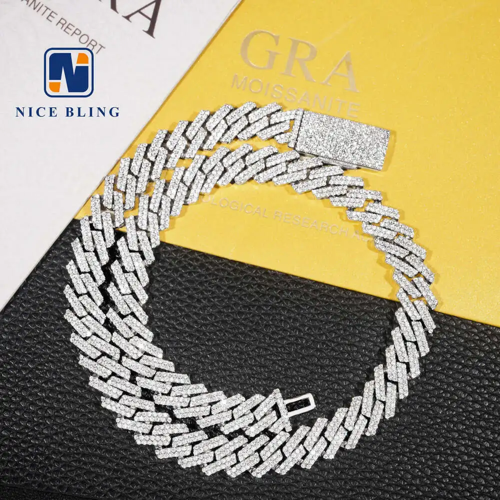 Pass Diamond Tester Hip Hop Iced Out Cuban Link Chains 12mm Moissanite Cuban Necklaces Bracelets for Men