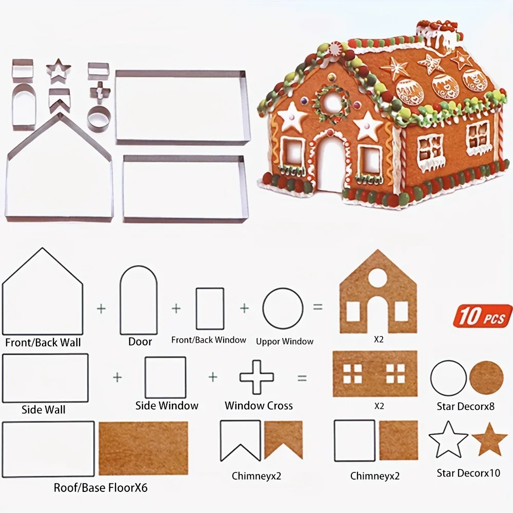 18pcs/set Christmas Gingerbread House Stainless Steel Cookies Cutting Mold Home DIY Christmas Party Baking Accessories