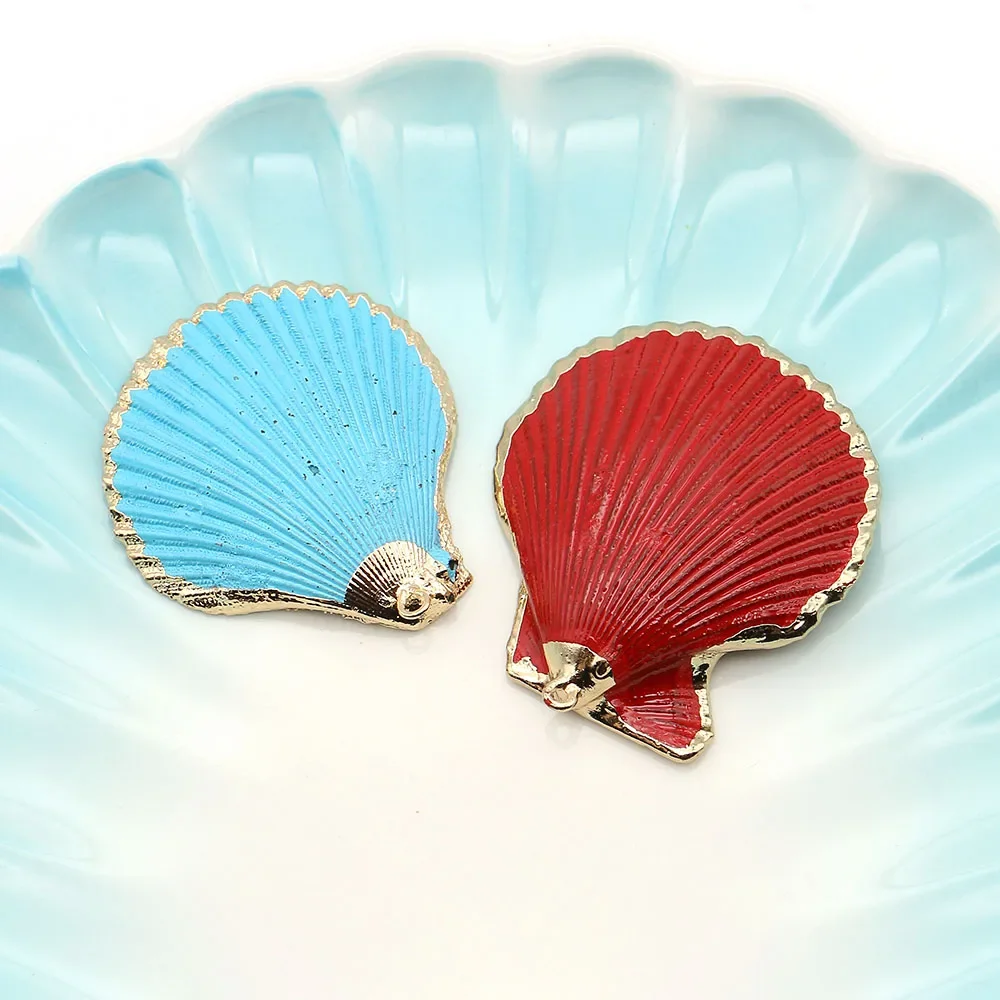 Dyed Red Blue Single-sided Fan-shaped Natural Shell Wrapped Edge Electroplated Single-hole Pendant DIY Necklace Jewelry Material