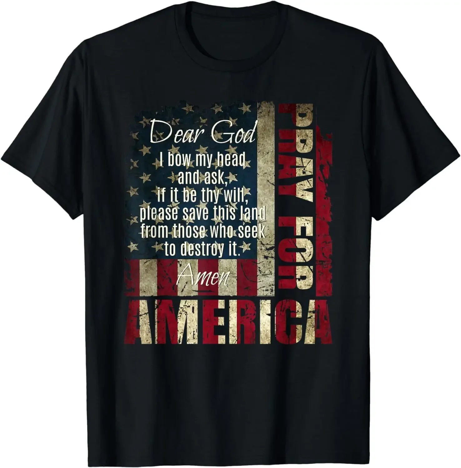 NEW Pray For America Christian American Flag Prayer Gift T-Shirt - MADE IN USA