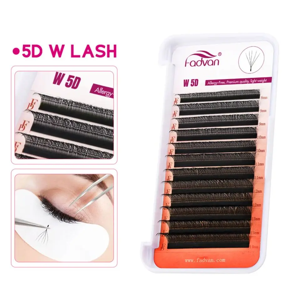 FADVAN-Extensions de cils 5D incurvées en forme de W, faux-cils naturels en faux vison, doux, professionnels, préfabriqués, en éventail, volume, 0.07 D
