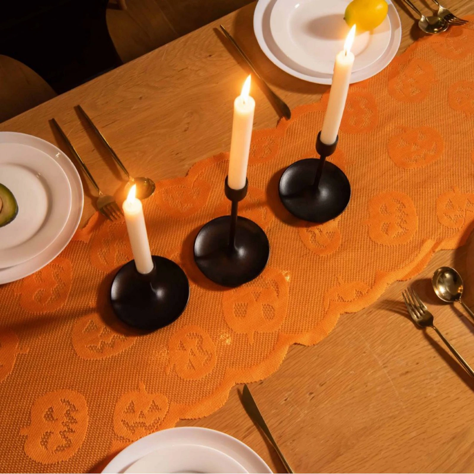 Halloween Lace Tablecloth Rectangle Pumpkin Themed Decorative Table Covers for Party Picnic Dinner Decor