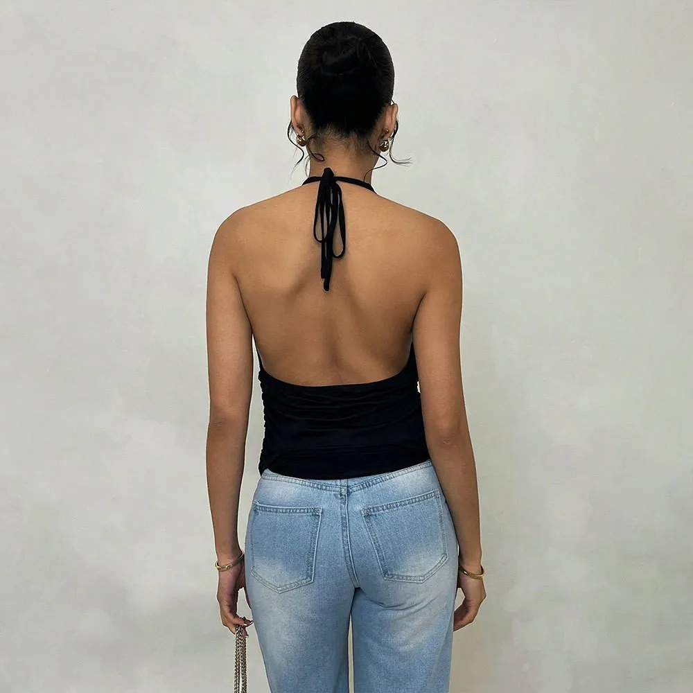 Elegant Backless Strapless Top Sexy Style Women's T-shirt Cross-Border Summer New Fashionable Neck Hanging Back Exposure