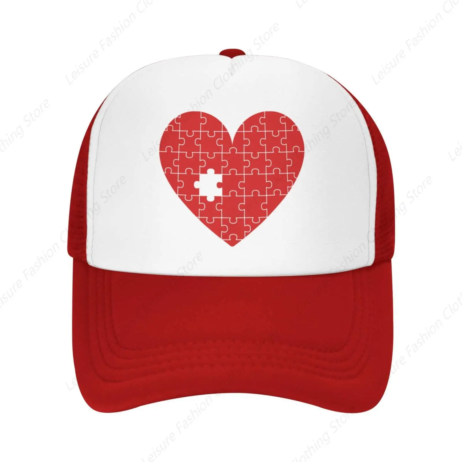 Red Heart Puzzle Unisex Baseball Cap Vintage Men Women Low Profile Trucker Hats Adjustable