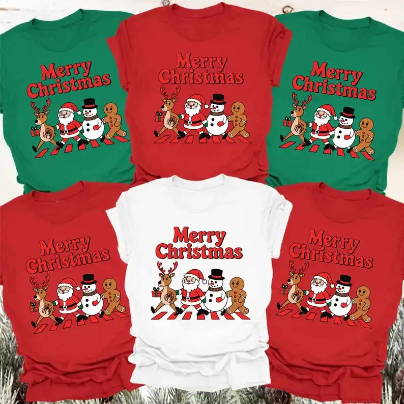 Santa Reindeer and Friends Festive Merry Christmas T-shirt Gift for Her Him Unisex Tee Top Graphic T Shirts Printed shirt Tops