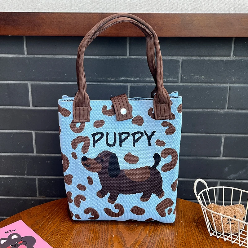 Cute Dachshund Dog Knitted Shoulder Bag, High-Quality Eco-Friendly Gift Bag, Multifunctional Large-Capacity Tote Bag, Suitable for Gifting to Family, Friends, Classmates, Holiday Shopping, Fashionable Handbag, Daily Casual Outing, Carrying Essentials, Women's Bag