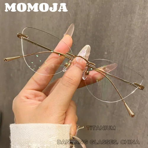 MOMOJA, gafas de ojo de gato sin montura de titanio para mujer, gafas transparentes para mujer con monturas para anteojos graduadas con dioptrías 309ZM