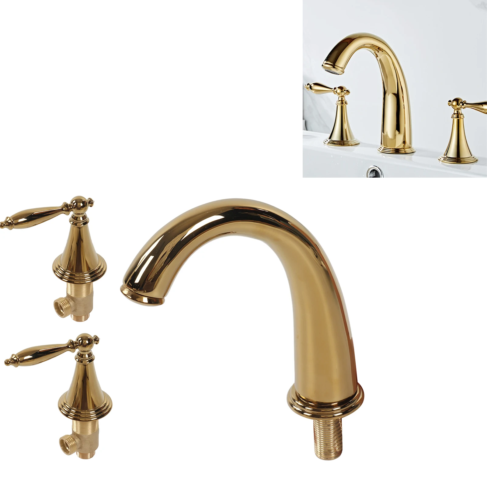 مقبض مزدوج سبليت صنبور مقبض مزدوج سبليت صنبور كامل النحاس ثلاثة حفرة حوض صنبور بالوعة الحمام الأوروبي صنبور