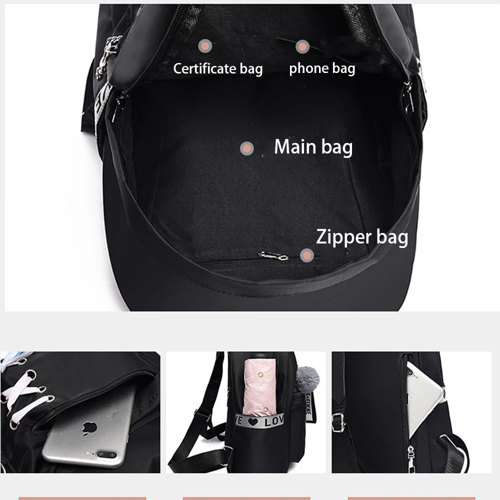 Syzm mulheres à prova dwaterproof água oxford mochila elegante cruz cinta mochila bonito da menina mochila com bola de pelúcia estudante da faculdade sacos