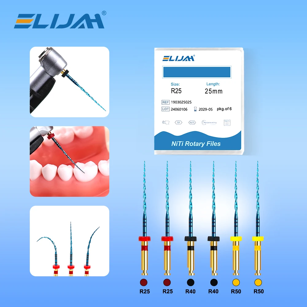 10Boxes/Set Dental Blue Heat Activated Rotary Files 25mm R25/R40/R50 Nickel Titanium Endodontic Files for Reciprocating Use