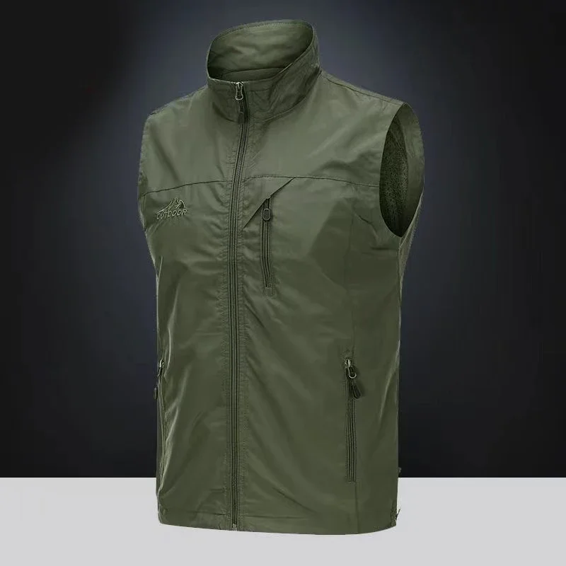 

Waistcoat men's outdoor gear function pocket fishing mountaineering vest high street loose stand collar zipper jacket