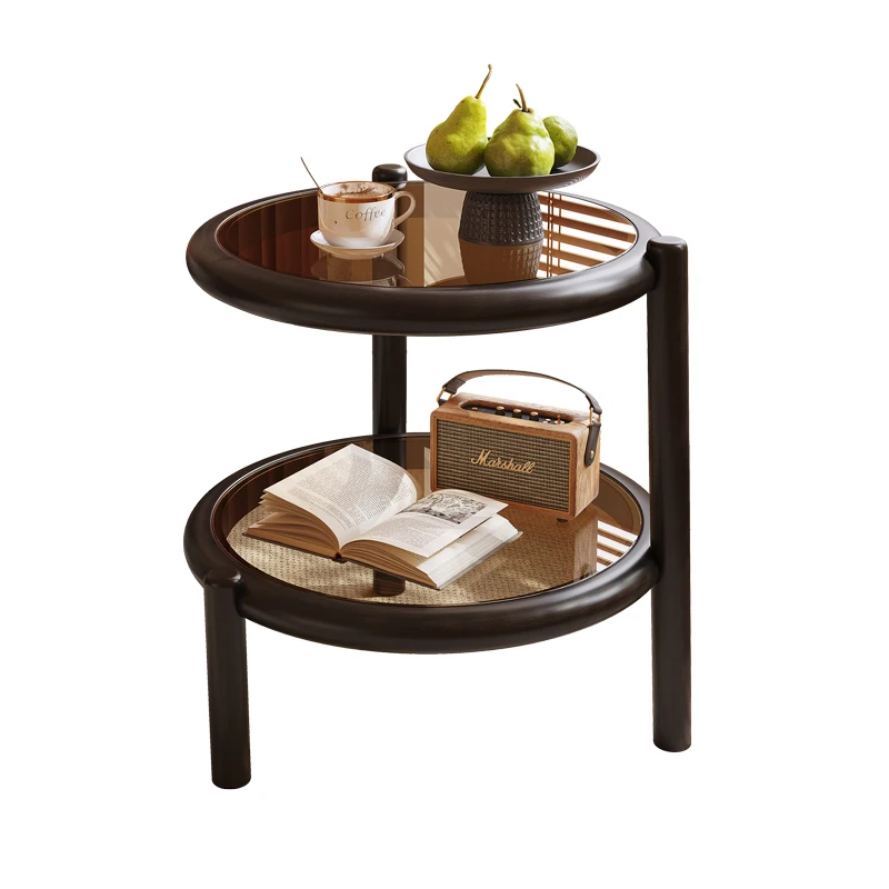 Modern luxury solid wood round coffee table double small center table for living room furniture