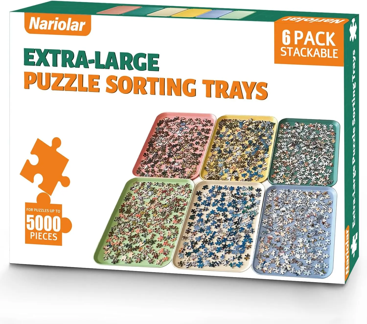 

16.9" x 12" Extra-Large Stackable Puzzle Sorting Trays, 6-Pack for Organizing 2000/3000/5000 Piece Puzzles