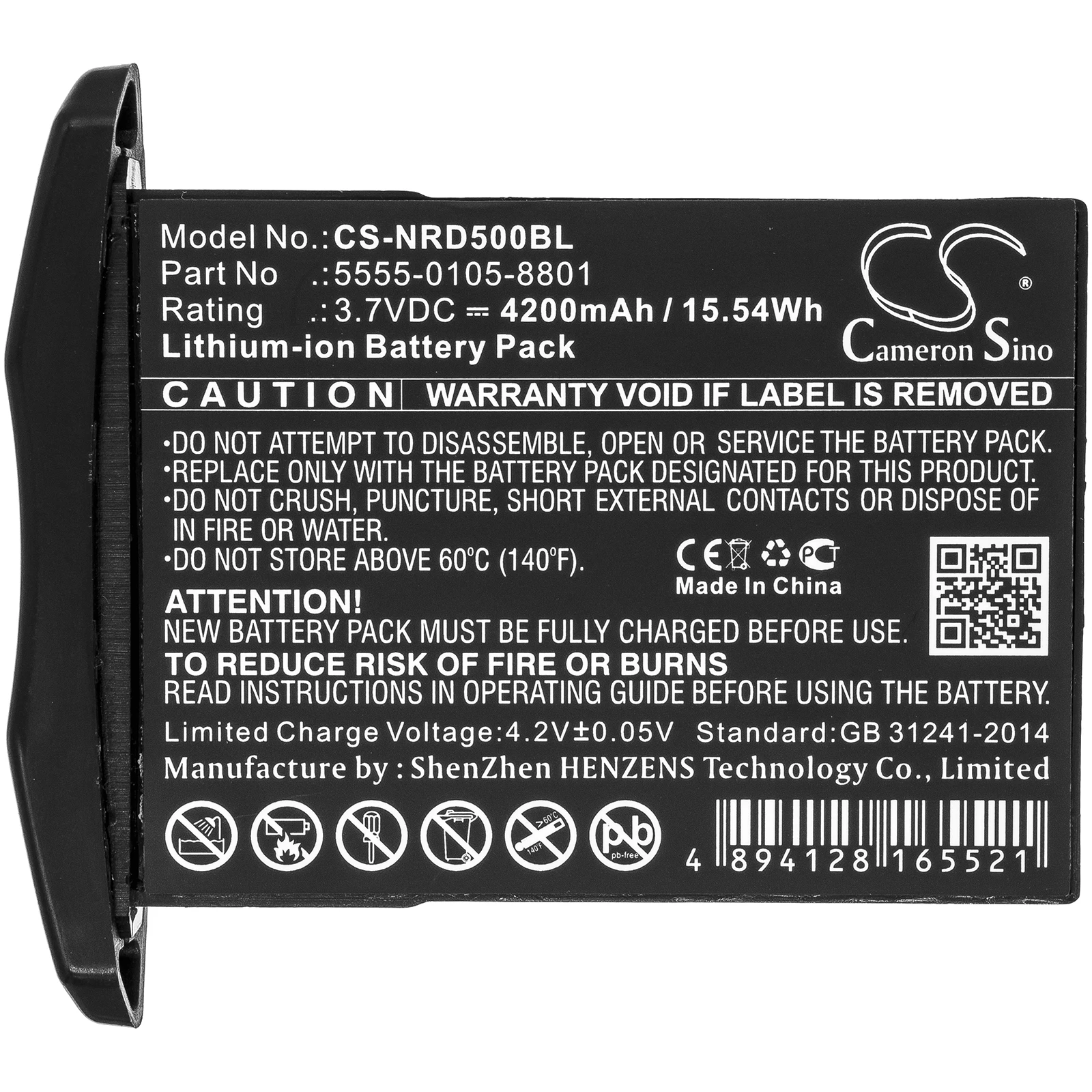 Barcode Scanner Battery For  NCR Orderman 5555-0105-8801 NCR Orderman 5 Volts 3.7 Capacity 4200mAh