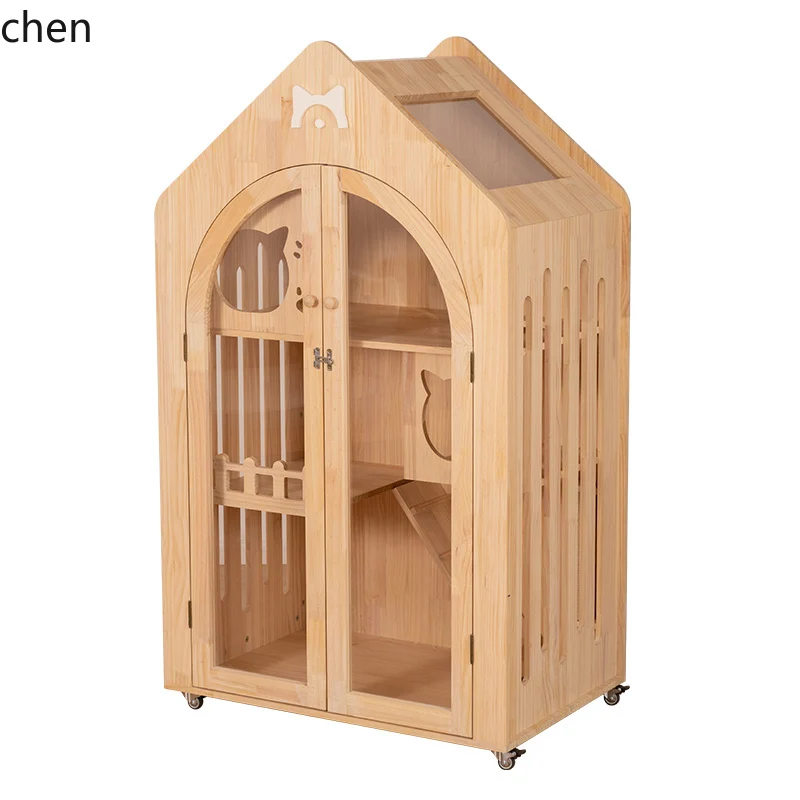 

PYH solid wood cat cage oversized household indoor city cat house pet room cat cabinet