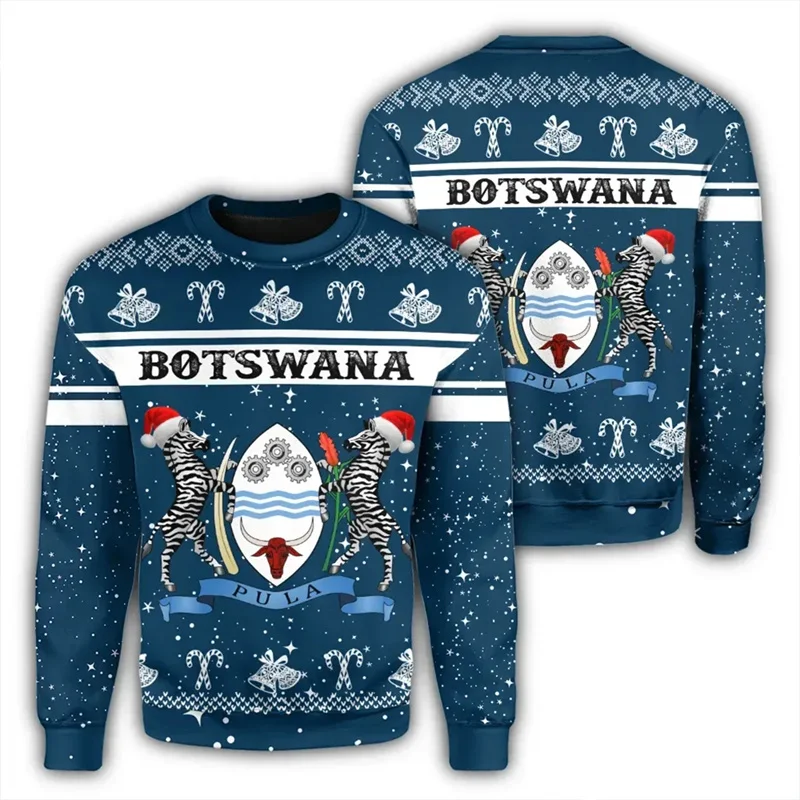 Botswana Flag Map Graphic Sweatshirts For Men Clothes Fashion Women Sweater Casual Male Streetwear Autumn Pullover Boy Tracksuit