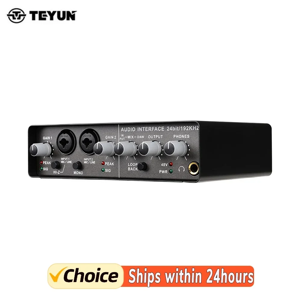 

TEYUN Q-24 Professional Audio Sound Card with Electric Guitar Monitor Recording Live Broadcast for Singing Computer PC Studio