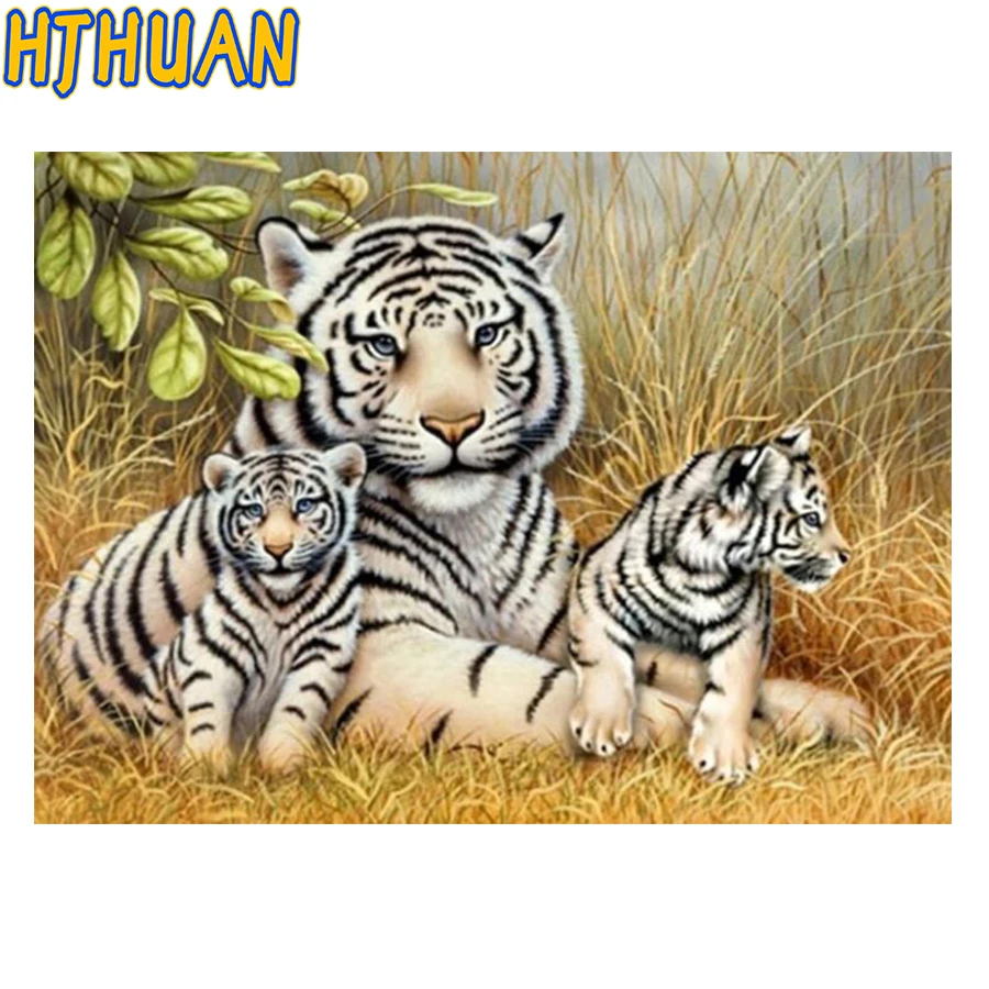 

Diamond Painting Full Drill square round White Tiger Mosaic DIY Diamond Painting animal Cross Stitch Embroidery Home Decor