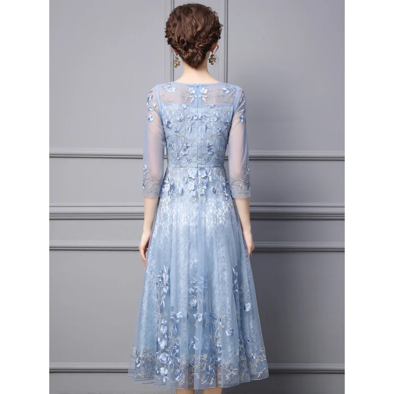 Elegant Women's Spring and Autumn2024New Fairy Style High-End Rhinestone Embroidery Long Formal Dress plus Size