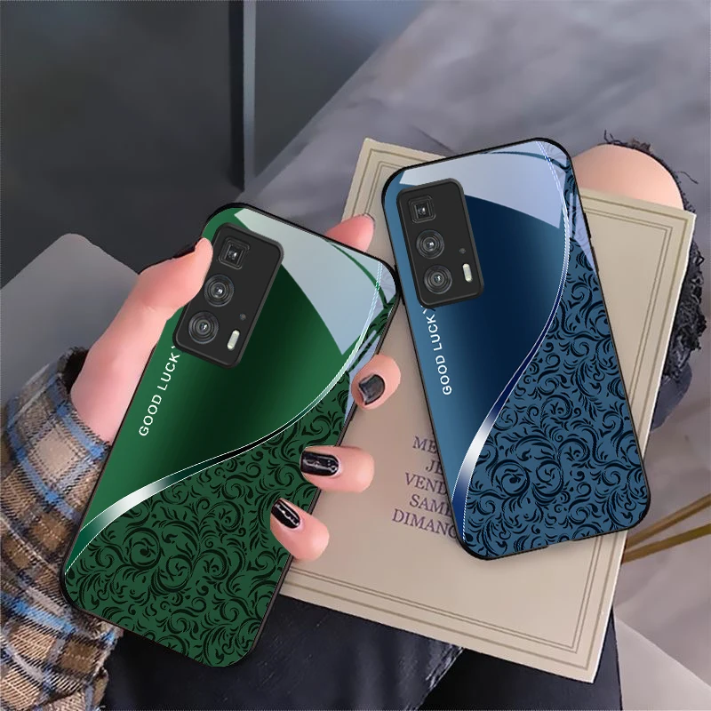 Black curly grass pattern For Motorola Moto Edge 20 Lite 30 Pro 40 Neo 50 Ultra G Play G45 G54 G55 G75 G84 G85 Glass Phone Case