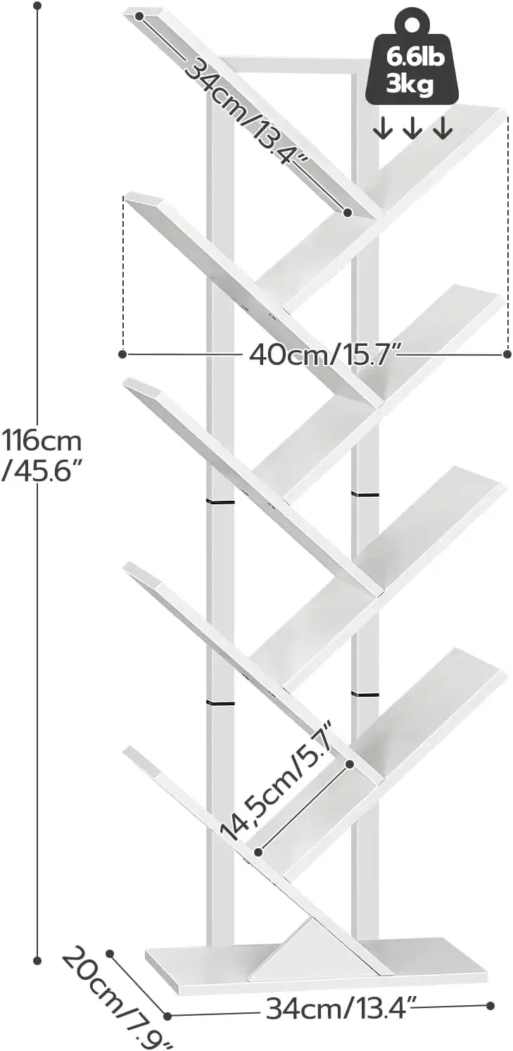 Книжная полка для деревьев, 9-уровневый книжный шкаф, деревянные полки, напольный стеллаж для хранения, для демонстрации компакт-дисков, книг в гостиной комнате
