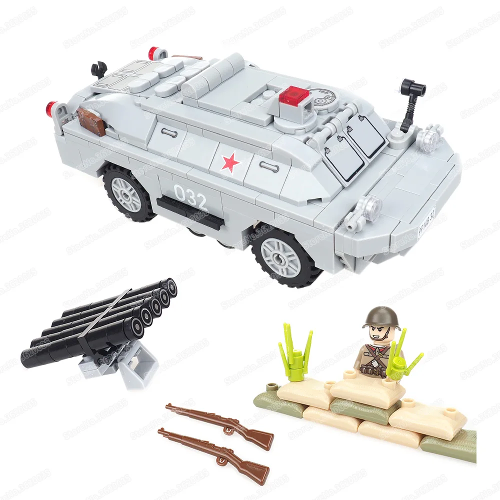 Military 9P184 Anti-Tank Building Block WW2 Figures Fully Armored Protection Four Wheels Amphibious Scout Car Model Gift Boy Toy