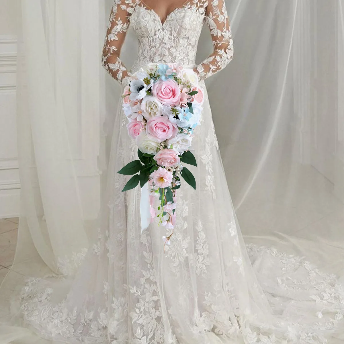 

Wedding Bouquets for Bride, 23.6in Pink Bridal Bouquets for Bride, Bridesmaid Bouquet Fake Flowers Roses Wedding